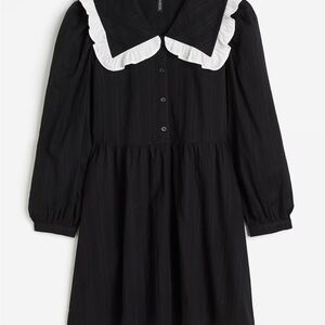 H&M Black and White Peplum Dress with Sailor Collar